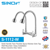 Sinor S-1112-W Solid Handle Twin Flexible Kitchen Sink Tap-Wall Mounted
