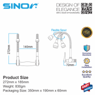 Sinor S-1112-W Solid Handle Twin Flexible Kitchen Sink Tap-Wall Mounted - Image 5