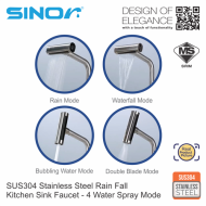 Sinor SS-3110-WGM SUS304 Stainless Steel Rain Fall Kitchen Sink Faucet - Wall Mounted - Image 3