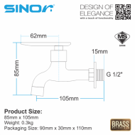 Sinor B-1037 Sinor Handle Wall Bib Tap Bathroom Wall Mounted Faucet - Image 5