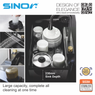 Sinor SUM-9050-GM Smart Undermount Kitchen Sink With Faucet Nano Coating Gun Metal Honeycomb Finishing - Image 4