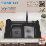 Sinor SUM-9050-GM Smart Undermount Kitchen Sink With Faucet Nano Coating Gun Metal Honeycomb Finishing - Image 6
