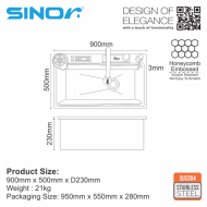 Sinor SUM-9050-GM Smart Undermount Kitchen Sink With Faucet Nano Coating Gun Metal Honeycomb Finishing - Image 7