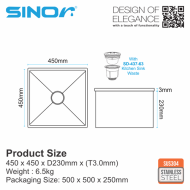 Sinor UMS-4545-NS SUS304 Stainless Steel Honeycomb Undermount Single Bowl Kitchen Sink - Image 5