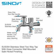 SINOR SS-2018-F SUS304 Stainless Steel Two Way Tap Wall Mounted Two Way Tap - Image 2