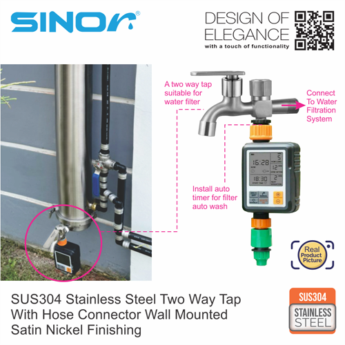 SS-2018-F-2 SINOR SS-2018-F SUS304 Stainless Steel Two Way Tap Wall Mounted Two Way Tap - Image 4