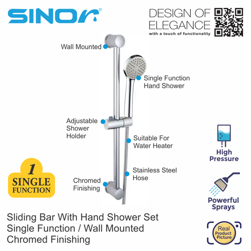SH-740-1-1 Sinor SH-740-1 Sling Bar With Hand Shower Set Single Function Hand Shower - Image 2