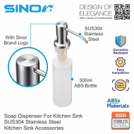 Sinor SN-100 Soap Dispenser For Kitchen Sink SUS304 Stainless Steel Head + 300ml ABS Bottle - Image 2