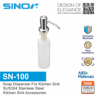 Sinor SN-100 Soap Dispenser For Kitchen Sink SUS304 Stainless Steel Head + 300ml ABS Bottle