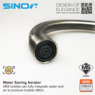SINOR SS-2033-W SUS304 Stainless Steel Wall Kitchen and Bathroom Faucet Water Saving Arc Sink Tap - Image 3