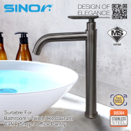 SINOR SS-2036-H SUS304 Stainless Steel Raised Basin Tap Bathroom Faucet Pillar Mounted - Image 4
