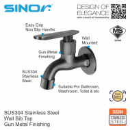 SINOR SS-2037 SUS304 Stainless Steel Wall Bib Tap Wall-Mounted Bathroom Faucet Water Saving Basin Bib Tap - Image 2