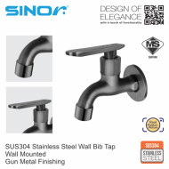 SINOR SS-2037 SUS304 Stainless Steel Wall Bib Tap Wall-Mounted Bathroom Faucet Water Saving Basin Bib Tap - Image 3