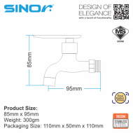 SINOR SS-2037 SUS304 Stainless Steel Wall Bib Tap Wall-Mounted Bathroom Faucet Water Saving Basin Bib Tap - Image 5