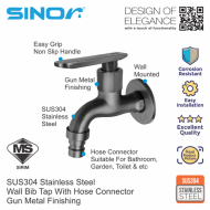 Sinor SS-2037-N SUS304 Stainless Steel Wall Bib Tap With Hose Connector - Image 2