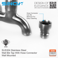 Sinor SS-2037-N SUS304 Stainless Steel Wall Bib Tap With Hose Connector - Image 3