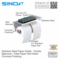 SINOR BF-12-D Stainless Steel Paper Holder Double, Toilet Paper Holder Wall Mounted Double - Image 2
