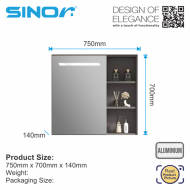 Sinor SMC-7570-LED Mirror Cabinet With LED Light Bathroom Mirror Cabinet Wall Mounted - Image 4