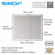Sinor SMC-7770-LED Mirror Cabinet With LED Light Bathroom Mirror Cabinet Wall Mounted - Image 2