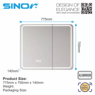 Sinor SMC-7770-LED Mirror Cabinet With LED Light Bathroom Mirror Cabinet Wall Mounted - Image 4