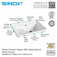 Sinor BS-8048-WB Ceramic Basin With Wash Board, White Ceramic Bathroom Basin - Image 3