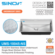 Sinor UMS-10045-NS SUS304 Stainless Steel Honeycomb Undermount Single Bowl Kitchen Sink