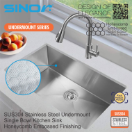 Sinor UMS-10045-NS SUS304 Stainless Steel Honeycomb Undermount Single Bowl Kitchen Sink - Image 4