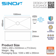 Sinor UMS-10045-NS SUS304 Stainless Steel Honeycomb Undermount Single Bowl Kitchen Sink - Image 5