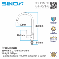 SINOR S-703-P Stainless Steel Spout Pillar Kitchen And Bathroom Faucet Water Saving Sink Tap - Image 5