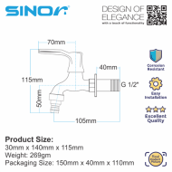 SINOR S-707-N Kitchen and Bathroom Wall Bib Tap/Washing Machine Tap - Image 5