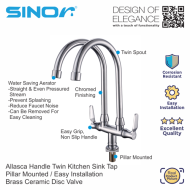 SINOR S-7113-P Double Stainless Steel Spout Pillar Kitchen and Bathroom Faucet Water Saving Sink Twin Tap - Image 2