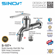 Sinor S-107+ Solid Handle Bathroom Wall Bib Tap With Hose Connector + Water Saving Aerator - Image 2