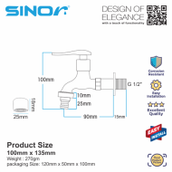 Sinor S-107+ Solid Handle Bathroom Wall Bib Tap With Hose Connector + Water Saving Aerator - Image 5