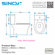 Sinor SWC-2103-10S Close Couple Wash Down Pedestal Water Closet Bathroom WC - Image 7