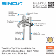 Sinor SH-7327-304 Two Way Tap With Hand Bidet Set SUS304 Stainless Steel Bathroom Hand Bidet Set - Image 2