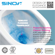 Sinor SWC-2104 Close Couple Rimless Flushing Water Closet Bathroom WC - Image 3