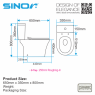 Sinor SWC-2104 Close Couple Rimless Flushing Water Closet Bathroom WC - Image 5