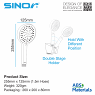 Sinor SH-7125-5 5 Function ABS Hand Shower With Holder Bathroom Hand Shower Set - Image 5