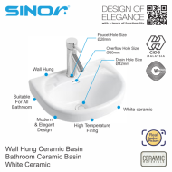 Sinor BS-301 Wall Hung Ceramic Basin Bathroom Ceramic Basin - Image 3