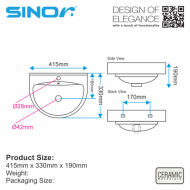 Sinor BS-301 Wall Hung Ceramic Basin Bathroom Ceramic Basin - Image 5