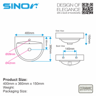 Sinor BS-302 Wall Hung Ceramic Basin Bathroom Ceramic Basin - Image 5