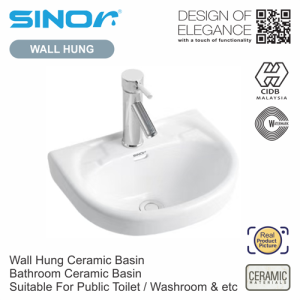 Sinor BS-301 Wall Hung Ceramic Basin Bathroom Ceramic Basin - Image 4