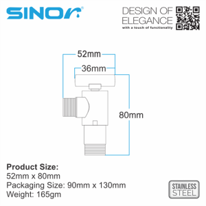 Sinor AV-014-C Stainless Steel Angle Valve Bathroom Fittings Replacement Parts - Image 5