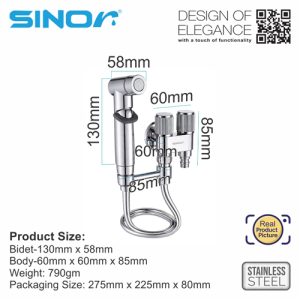 Sinor SH-7325 Series Hand Bidet Set With Control Valve And Faucet Bathroom Bidet Set - Image 7