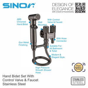 Sinor SH-7325 Series Hand Bidet Set With Control Valve And Faucet Bathroom Bidet Set - Image 4