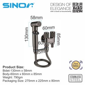 Sinor SH-7325 Series Hand Bidet Set With Control Valve And Faucet Bathroom Bidet Set - Image 6