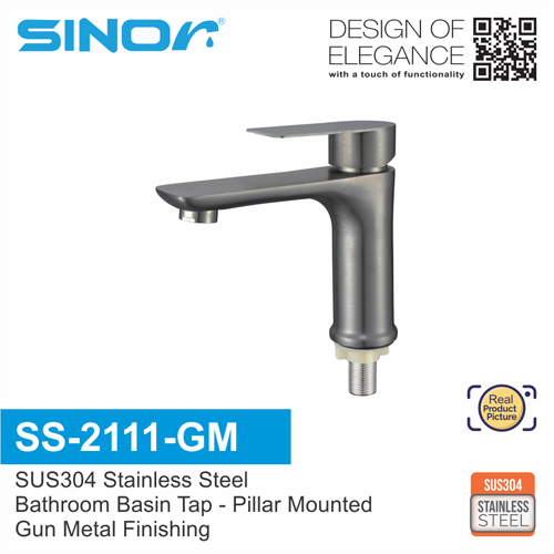 SINOR SS-2111-GM SUS304 Stainless Steel Pillar Bathroom Basin Tap