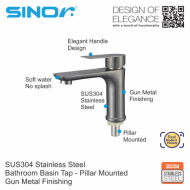 SINOR SS-2111-GM SUS304 Stainless Steel Pillar Bathroom Basin Tap - Image 2