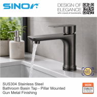 SINOR SS-2111-GM SUS304 Stainless Steel Pillar Bathroom Basin Tap - Image 4