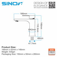 SINOR SS-2111-S SUS304 Stainless Steel Pillar Bathroom Basin Tap - Image 5